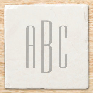 Dessous-de-verre En Pierre Monogramme Moderne Gris Simple Trois Lettres