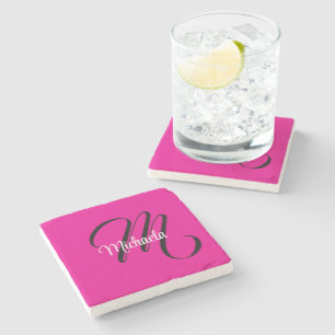 Dessous-de-verre En Pierre Monogramme moderne minimaliste nom initial rose ch
