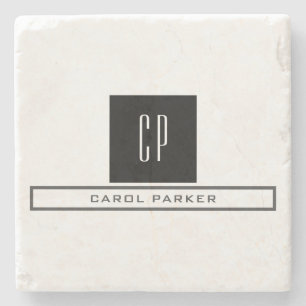 Dessous-de-verre En Pierre Monogramme moderne Professional Plain Nom simple