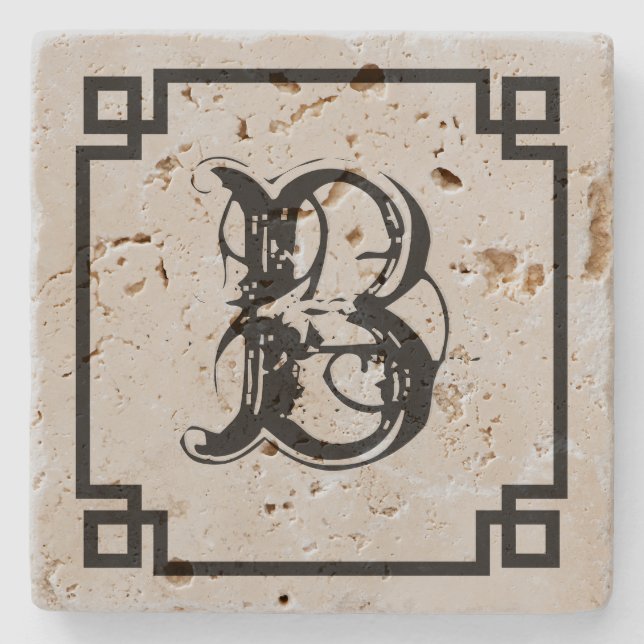 Dessous-de-verre En Pierre Monogramme noir cadre simple (Devant)