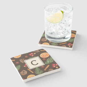 Dessous-de-verre En Pierre Monogramme personnalisé Citrus Noël botanique