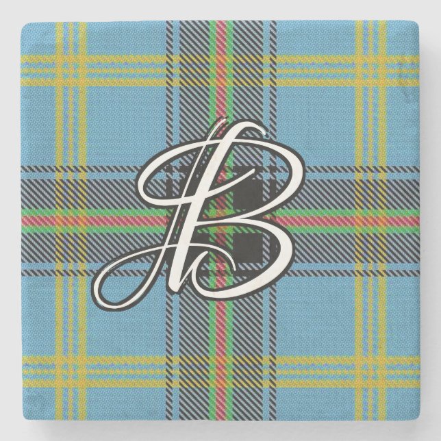 Dessous-de-verre En Pierre Monogramme personnalisé Clan Bell Tartan (Devant)