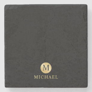 Dessous-de-verre En Pierre Monogramme personnalisé de luxe noir et or