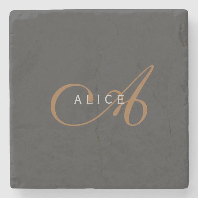 Dessous-de-verre En Pierre Monogramme plat tendance Nom initial (Devant)