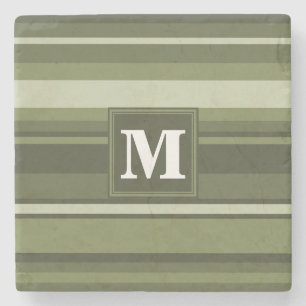 Dessous-de-verre En Pierre Monogramme rayures vert olive