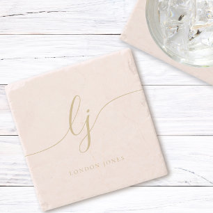 Dessous-de-verre En Pierre Monogramme rose pâle Simple Élégante Feminine