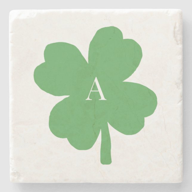 Dessous-de-verre En Pierre Monogramme Shamrock peinture verte irlandaise (Devant)