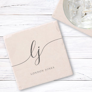 Dessous-de-verre En Pierre Monogramme Simple Élégante Calligraphie Feminine