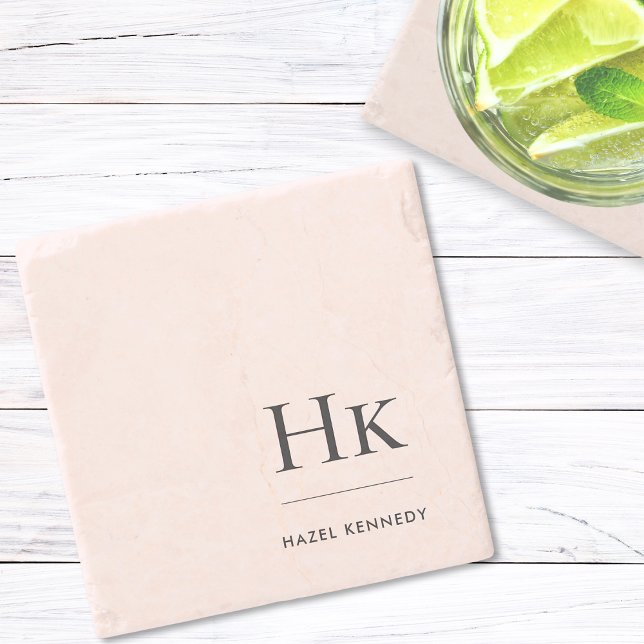 Dessous-de-verre En Pierre Monogramme Simple Élégante Feminine Blush Rose (Créateur téléchargé)