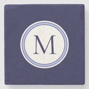 Dessous-de-verre En Pierre Monogramme simple personnalisé initial Bleu