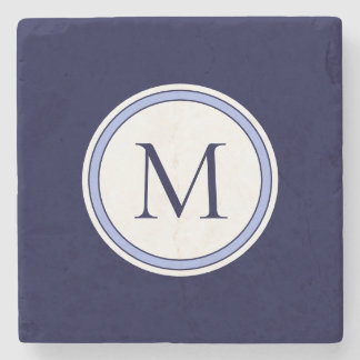 Dessous-de-verre En Pierre Monogramme simple personnalisé initial | Bleu