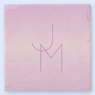Dessous-de-verre En Pierre Monogramme superposé unique   Rose lavande doux