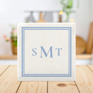 Dessous-de-verre En Pierre Monogramme trois lettres bleu et blanc