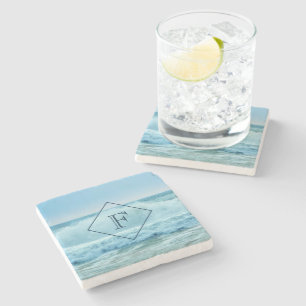 Dessous-de-verre En Pierre Monogramme Vague océanique s'écrasant sur le litto