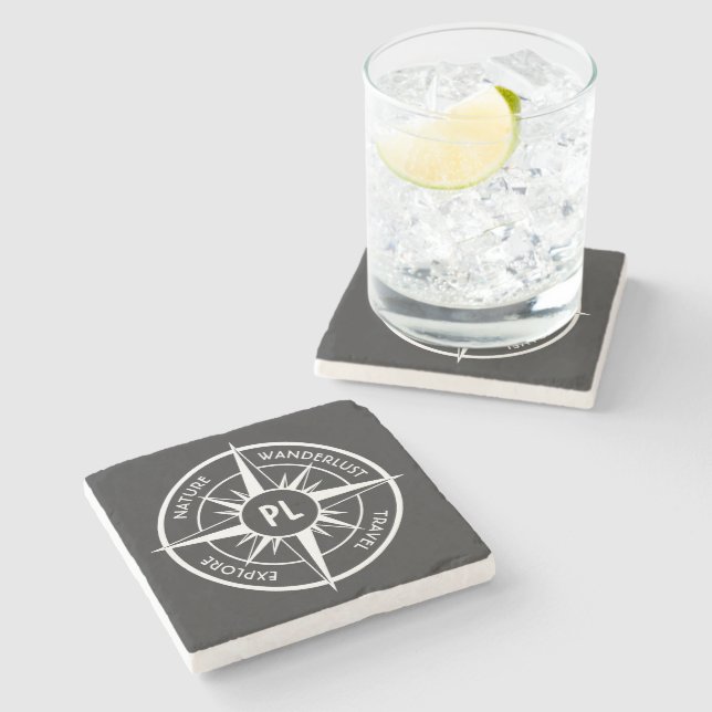 Dessous-de-verre En Pierre Monographie d'emblème de compas noir et blanc (Côté)