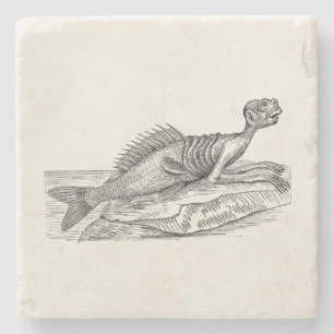 Dessous-de-verre En Pierre Monstre vintage de créature de mer de sirène de