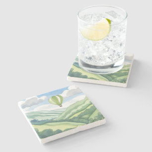 Dessous-de-verre En Pierre Montgolfière Paysage aquarelle verte