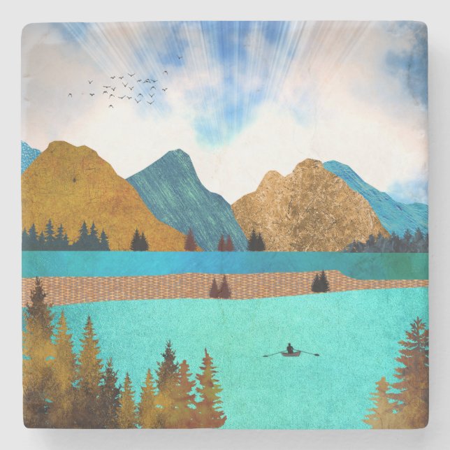 Dessous-de-verre En Pierre Morning Lake Rower (Devant)