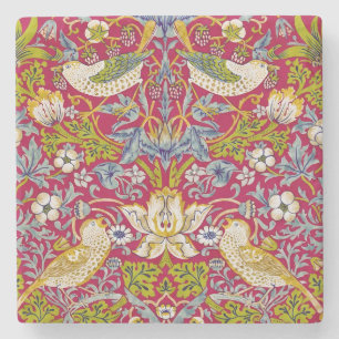 Dessous-de-verre En Pierre Morris Red Arrière - plan Strawberry Thief Motif