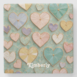 Dessous-de-verre En Pierre Mosaic Love : Coeurs Pastel