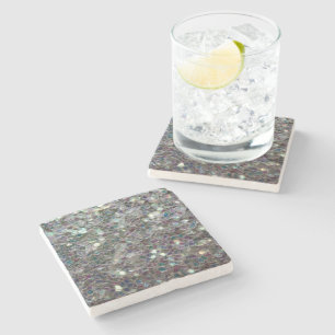 Dessous-de-verre En Pierre Mosaïque argentée brillante