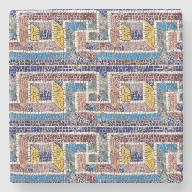 Dessous-de-verre En Pierre Mosaïque bleu brun et jaune (Devant)
