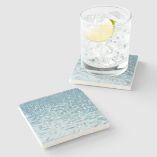 Dessous-de-verre En Pierre Mosaïque dégradé de pixels bleus