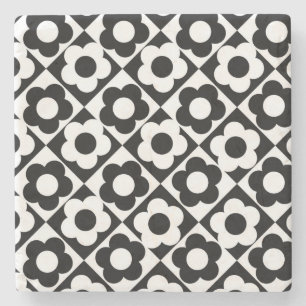 Dessous-de-verre En Pierre Motif à bille en diamant noir et blanc