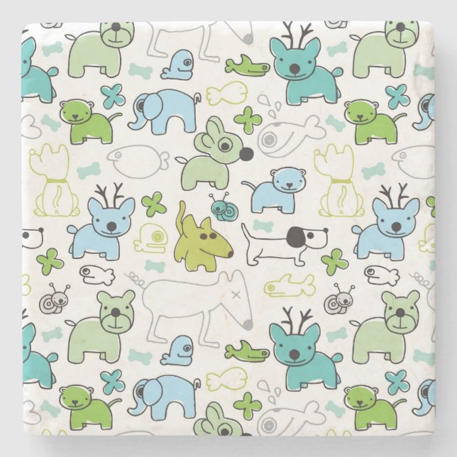 Dessous-de-verre En Pierre motif animal d'arrière - plan d'enfants (Devant)