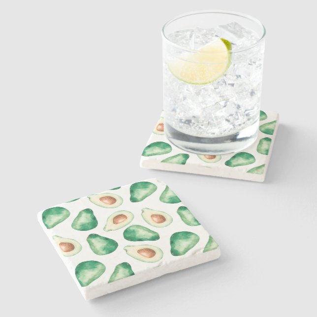 Dessous-de-verre En Pierre Motif Aquarelle Avocado (Côté)