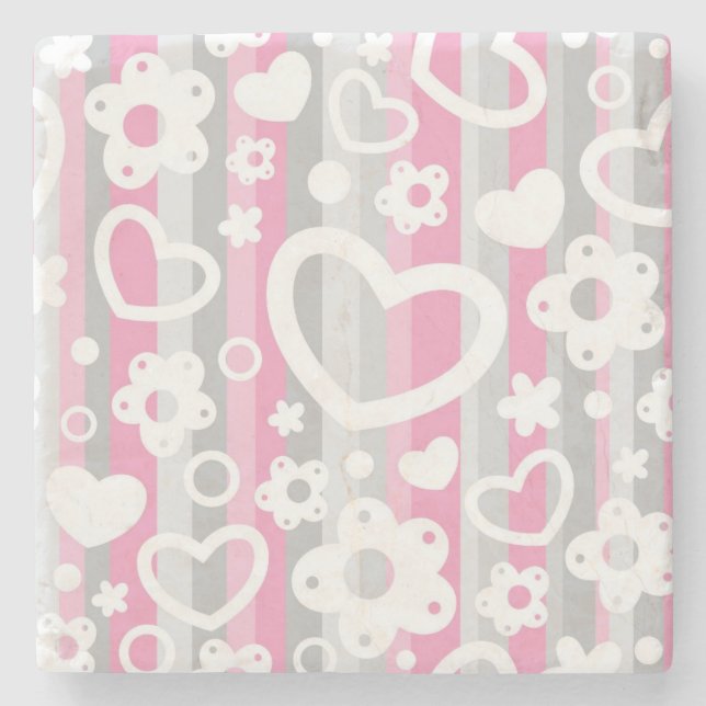 Dessous-de-verre En Pierre Motif avec des coeurs et des fleurs (Devant)