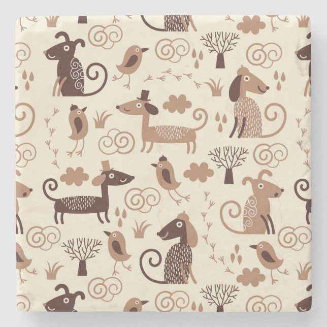 Dessous-de-verre En Pierre motif avec les chiens mignons (Devant)
