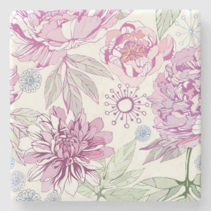 Dessous-de-verre En Pierre Motif avec les fleurs roses