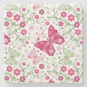 Dessous-de-verre En Pierre Motif blanc floral