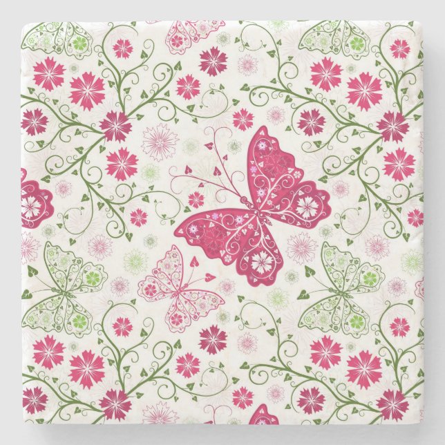 Dessous-de-verre En Pierre Motif blanc floral (Devant)