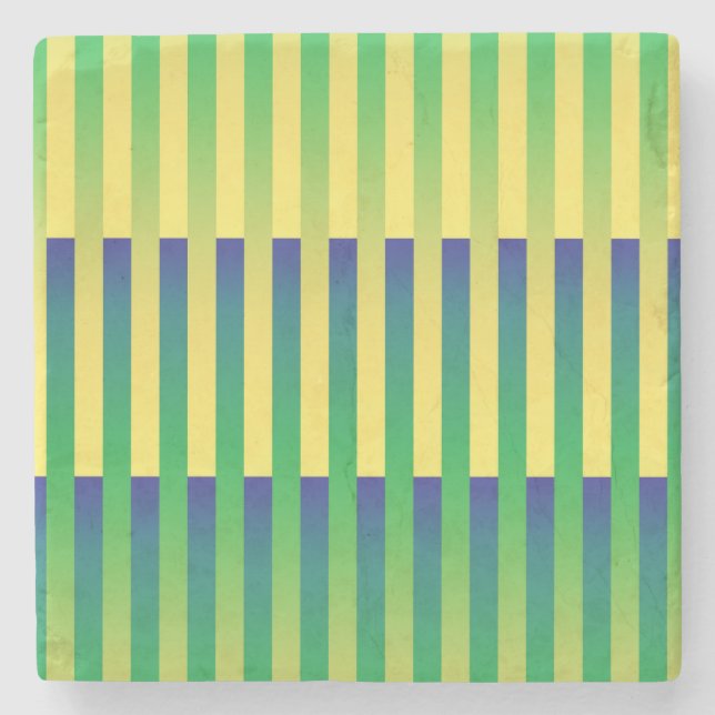 Dessous-de-verre En Pierre Motif bleu jaune vert rayé (Devant)