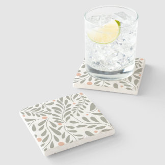 Dessous-de-verre En Pierre Motif botanique Sage feuilles verts