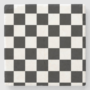 Dessous-de-verre En Pierre Motif Checkered noir et blanc