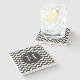 Dessous-de-verre En Pierre Motif Chevron noir et blanc