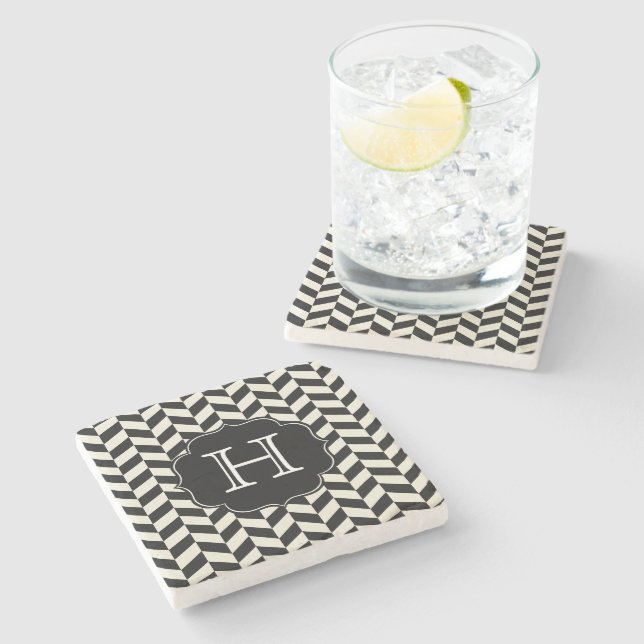 Dessous-de-verre En Pierre Motif Chevron noir et blanc (Côté)