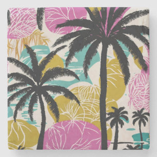 Dessous-de-verre En Pierre Motif coloré de palmier tropical