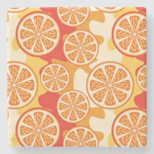 Dessous-de-verre En Pierre Motif d'agrumes oranges rétro