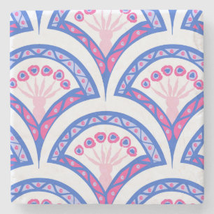 Dessous-de-verre En Pierre motif damassé floral bleu
