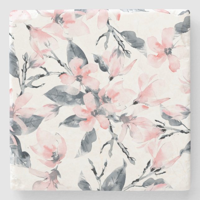 Dessous-de-verre En Pierre Motif d'aquarelle rose et gris (Devant)