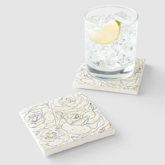 Dessous-de-verre En Pierre Motif d'art en ligne de rose minimaliste Coussin d