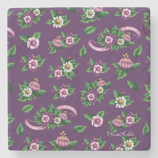 Dessous-de-verre En Pierre Motif de bouquet floral de Frida Kahlo | Purlpe (Devant)