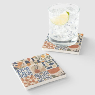 Dessous-de-verre En Pierre Motif de carreaux bohémiens méditerranéens