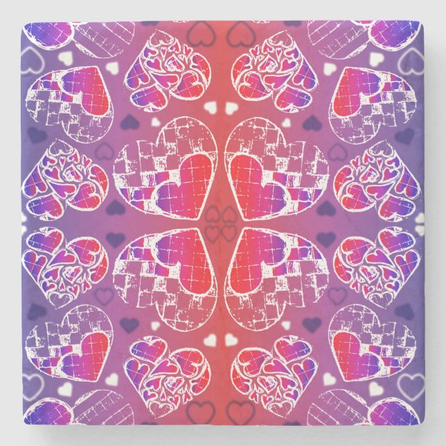 Dessous-de-verre En Pierre Motif de coeur romantique violet et rouge Whimsica (Devant)