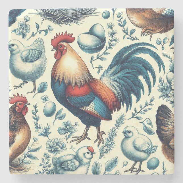Dessous-de-verre En Pierre Motif de coq de ferme Retro (Devant)