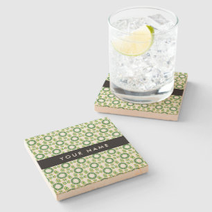 Dessous-de-verre En Pierre Motif de feuille, feuilles vertes, votre nom